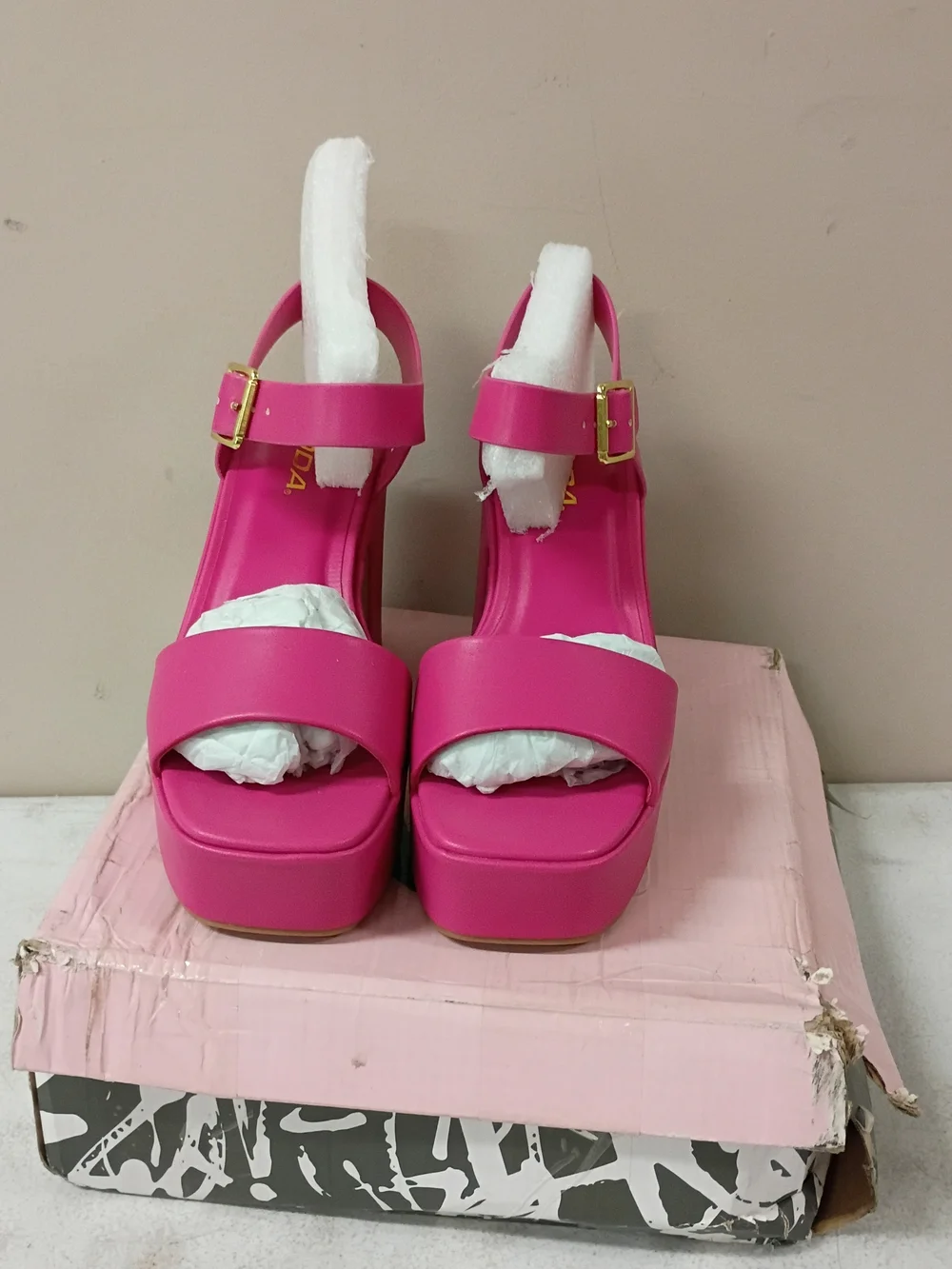 Soda Hot Pink Platform Block Heel Sandals